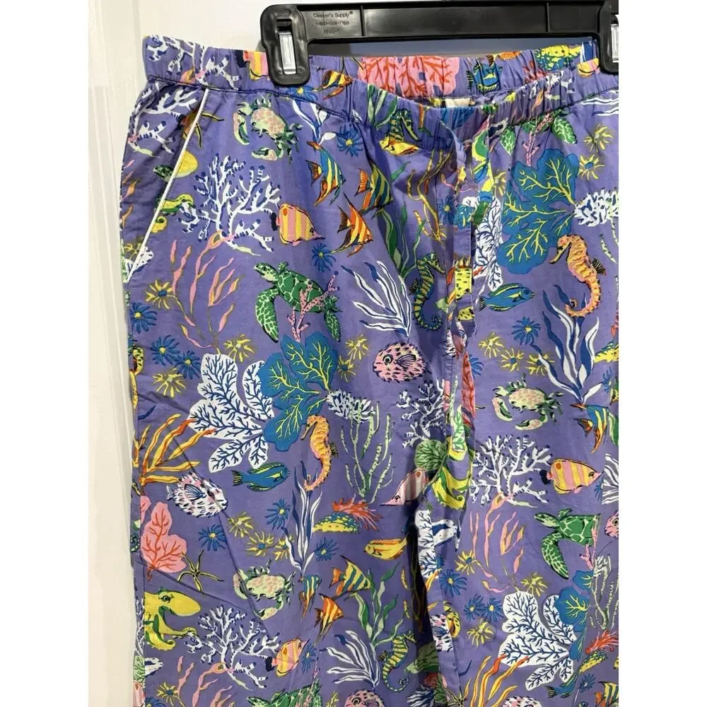 Print Fresh Oceania Pajama Pants Womens Cropped Pockets SZ XL Purple Coral Reef